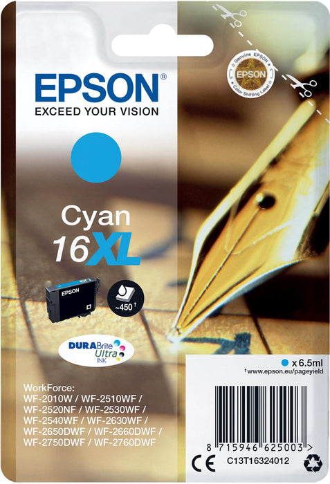 Epson inktcartridge 16XL, 450 pagina's, OEM C13T16324012, cyaan
