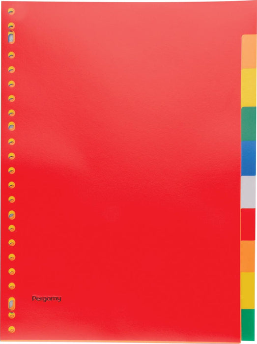 Pergamy tabbladen, A4-formaat, 23-gaats perforatie, PP, 10 tabs in diverse kleuren