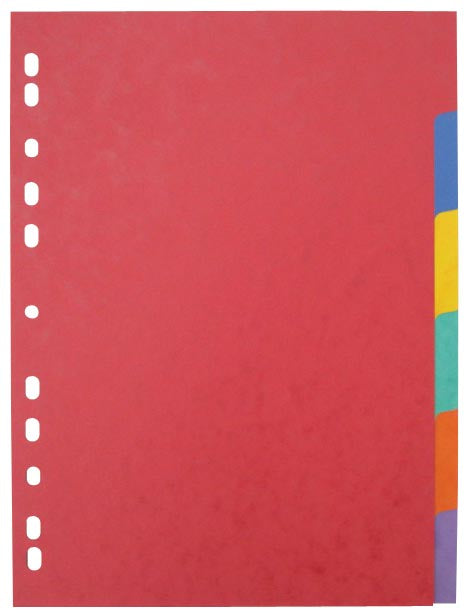 Tabbladen A4 maxi, 11-gaatsperforatie, stevig karton, geassorteerde kleuren, 6 tabs 50 stuks met glanskarton van 225 g/m².