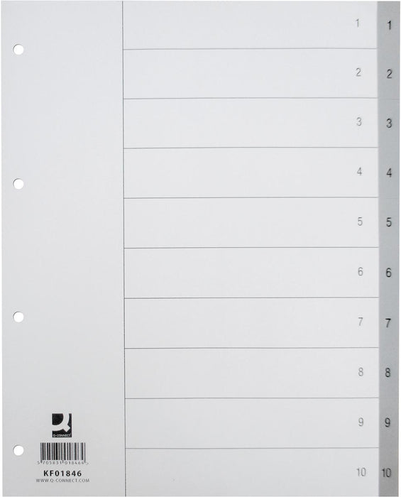 Numerieke tabbladen van Q-CONNECT, A4-formaat, PP, 1-10, met indexblad, in het grijs