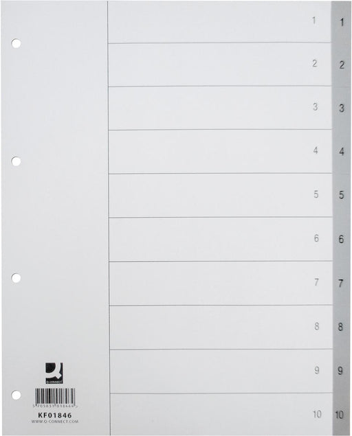 Q-CONNECT numerieke tabbladen, A4, PP, 1-10, met indexblad, grijs 25 stuks, OfficeTown