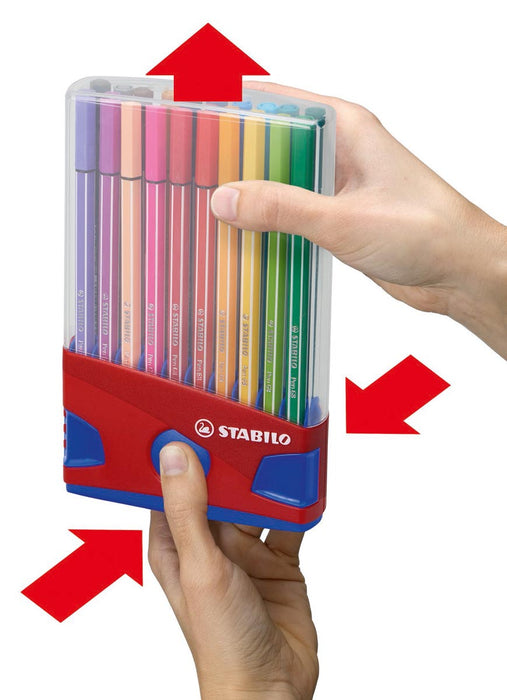 STABILO Pen 68 brush, ColorParade, rood-blauwe doos, 20 stuks in geassorteerde kleuren
