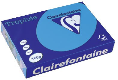 Clairefontaine Trophée Intens, gekleurd papier, A4, 160 g, 250 vel, koningsblauw 4 stuks, OfficeTown
