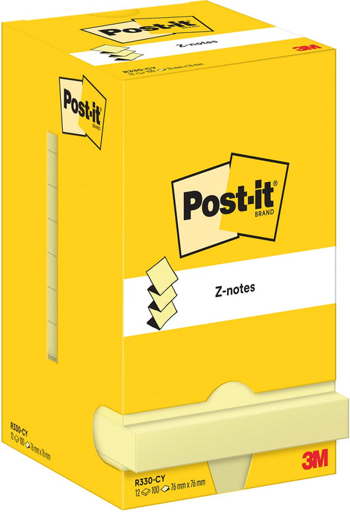Post-It Z-Notes , 100 vel, ft 76 x 76 mm, geel, pak van 12 blokken 12 stuks, OfficeTown