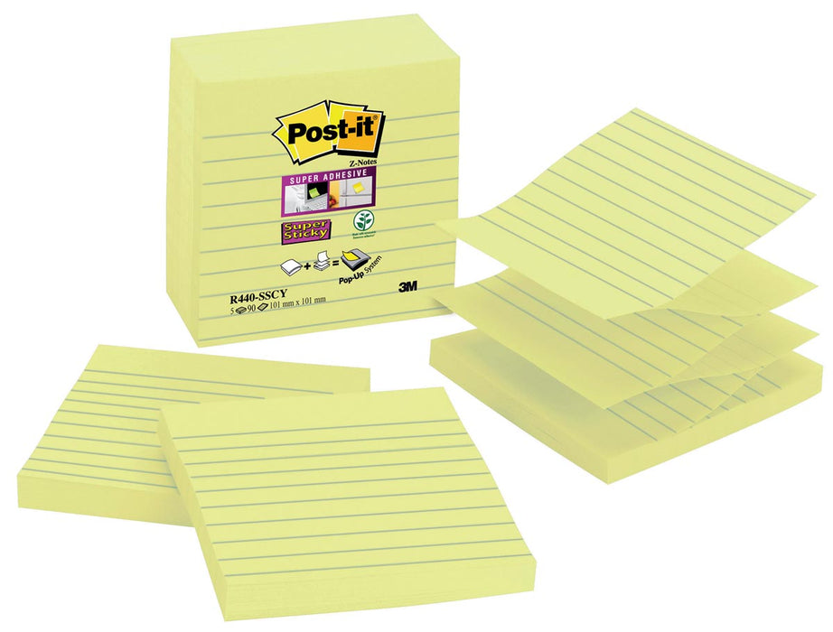 Post-it Super Sticky Z-notes Navulling, 90 vel, ft 101 x 101 mm, gelijnd 5 stuks