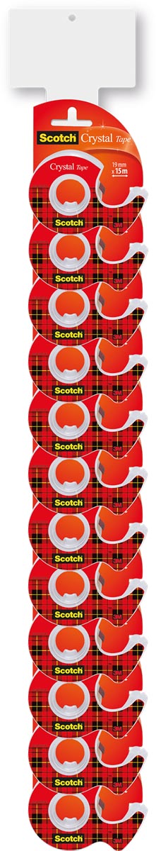 Scotch Crystal clear tape in dispenser, 19 x 12m + 3,2m gratis ,2 clipstrips van elk 12 blisters 1 stuks, OfficeTown