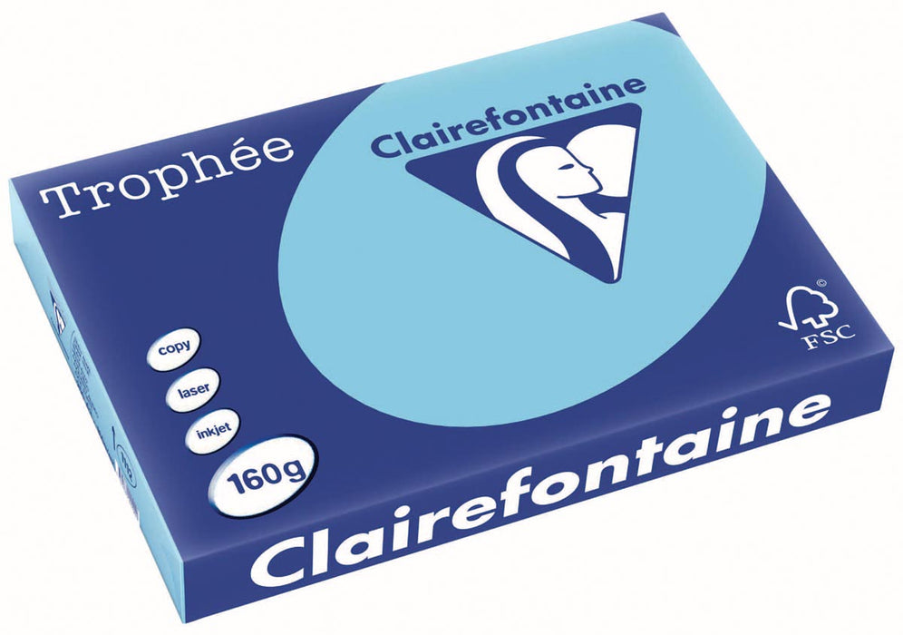 Clairefontaine Trophée Pastel, gekleurd A3-papier, 160 g, 250 vel, helblauw 4 stuks