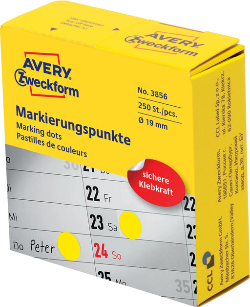 Avery marking dots, diameter 19 mm, rol met 250 stuks, geel 10 stuks, OfficeTown