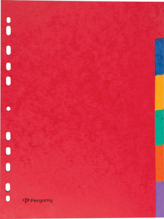 Tabbladen van Pergamy A4-formaat, 11-gaatsperforatie, stevig karton, geassorteerde kleuren, 6 tabs 50 stuks