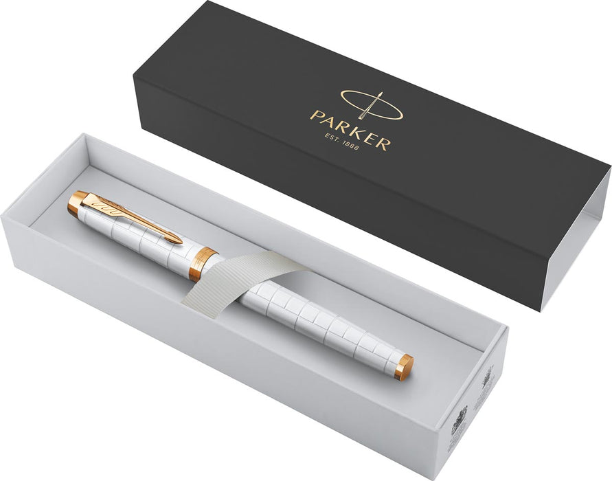 Parker IM Premium roller, fijn, in cadeauverpakking, Parel (wit/goud)