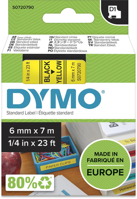 Dymo D1 tape 6 mm, zwart op geel