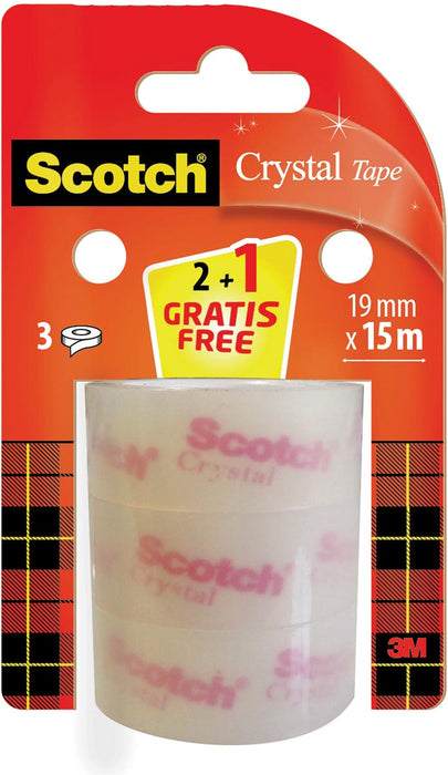 Scotch Crystal tape, 19 mm x 15 m,2 rollen + 1 gratis