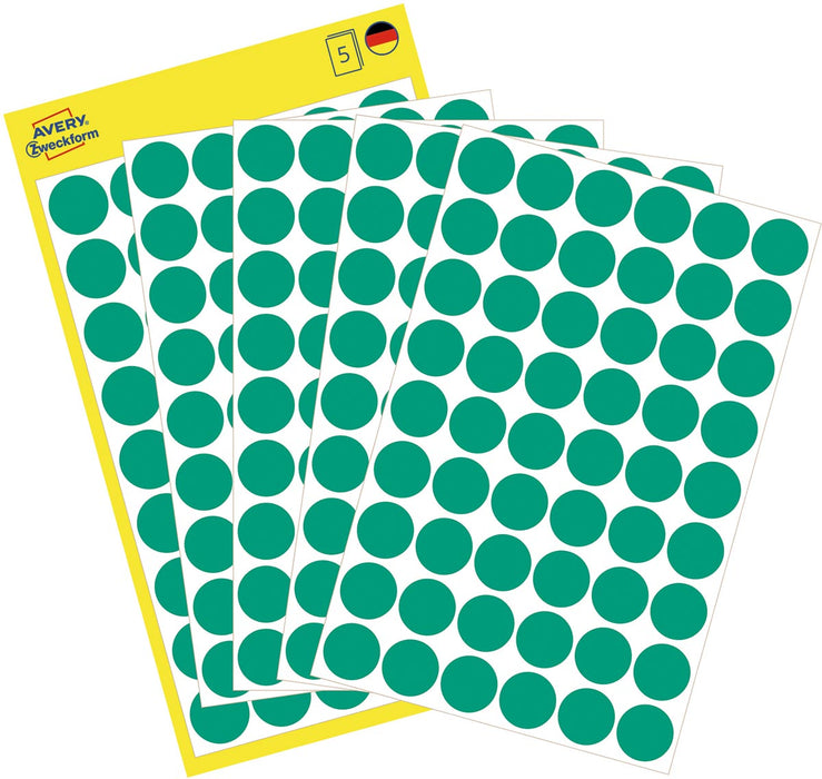 Avery Ronde etiketten in groen met een diameter van 12 mm, 270 stuks