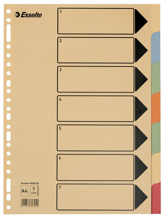 Esselte gekleurde kartonnen tabbladen A4 formaat 7 tabs 23 perforatiegaten