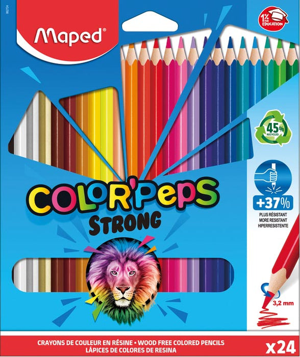 Maped kleurpotlood Color'Peps Strong, 24 potloden in een kartonnen etui 12 stuks, OfficeTown