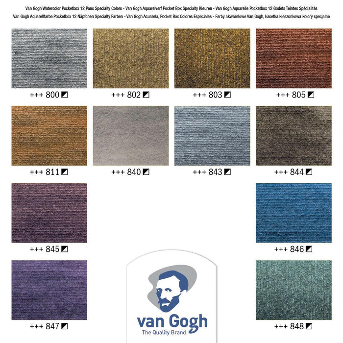 Van Gogh aquarelverf, pocketbox met 12 metallic- en interference kleuren