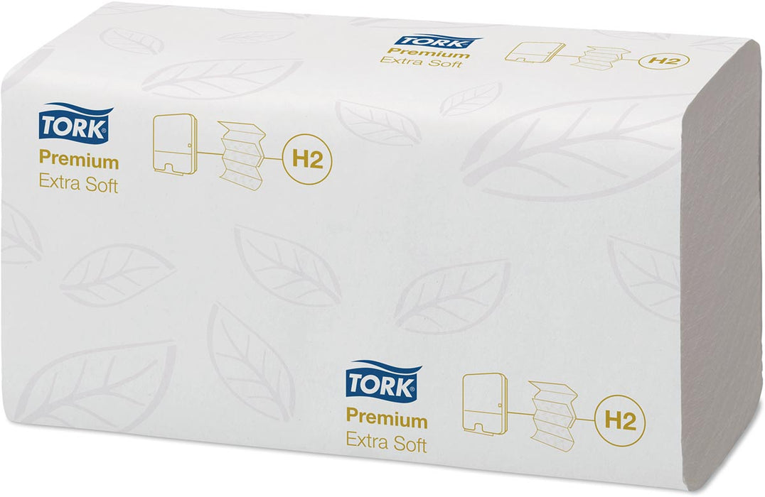 Tork Premium Xpress® extra zachte handdoek XL, multifold, 2-laags, systeem H2, wit - 21 stuks met Leaf-bedrukking
