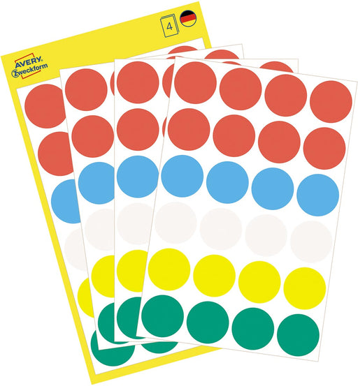 Avery Ronde etiketten diameter 18 mm, geassorteerde kleuren, 96 stuks 10 stuks, OfficeTown