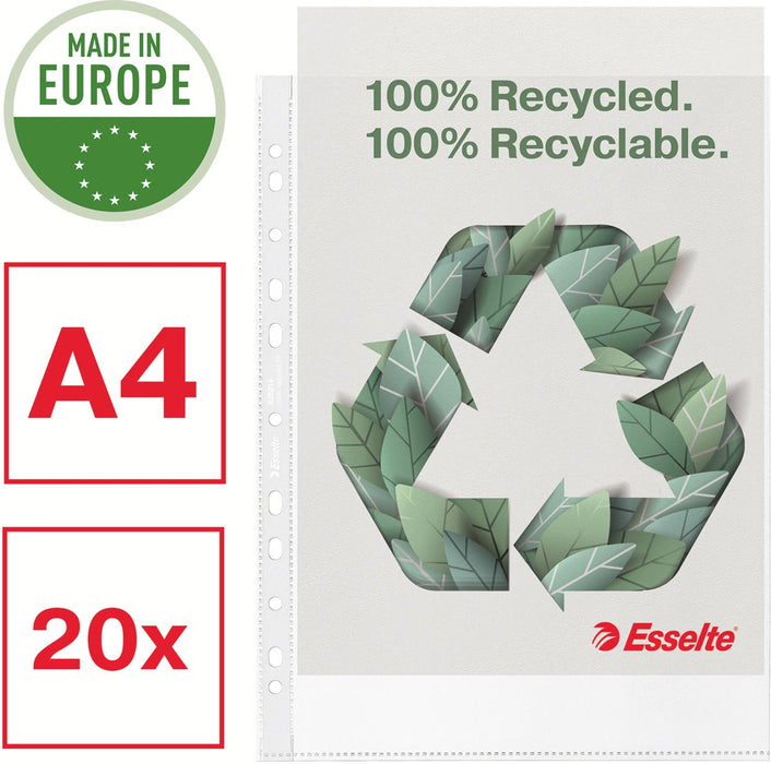 Esselte geperforeerde showtas, 100 % gerecycleerd, ft A4, 70 micron, doos van 20 stuks Esselte