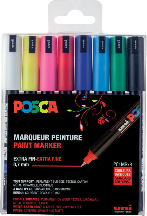 Uni-ball Paint Marker op waterbasis Posca PC-1MR, doos van 8 stuks in geassorteerde kleuren