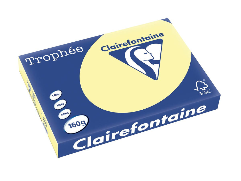 Clairefontaine Trophée Pastel, gekleurd papier, A3, 160 g, 250 vel, kanariegeel 4 stuks, OfficeTown