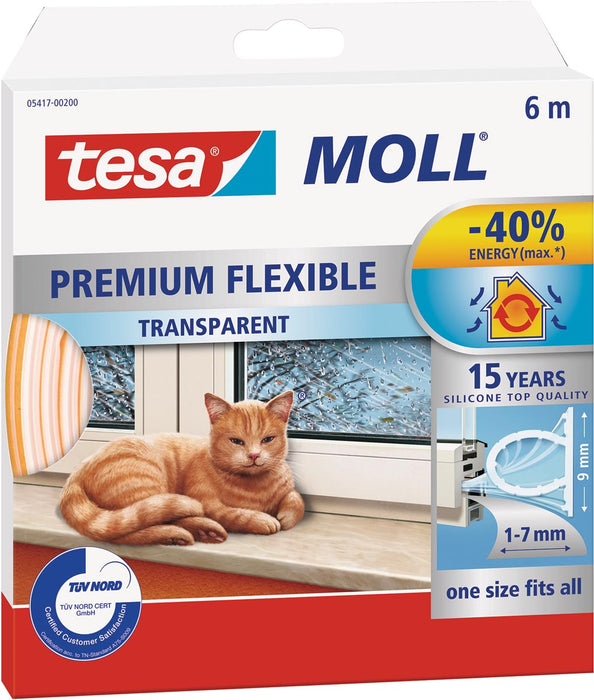 Tesa Moll Premium Flexibele tochtstrip, 6 m, doorzichtig