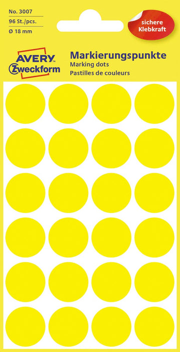 Ronde Gele Etiketten van Avery, 18 mm diameter, 96 stuks