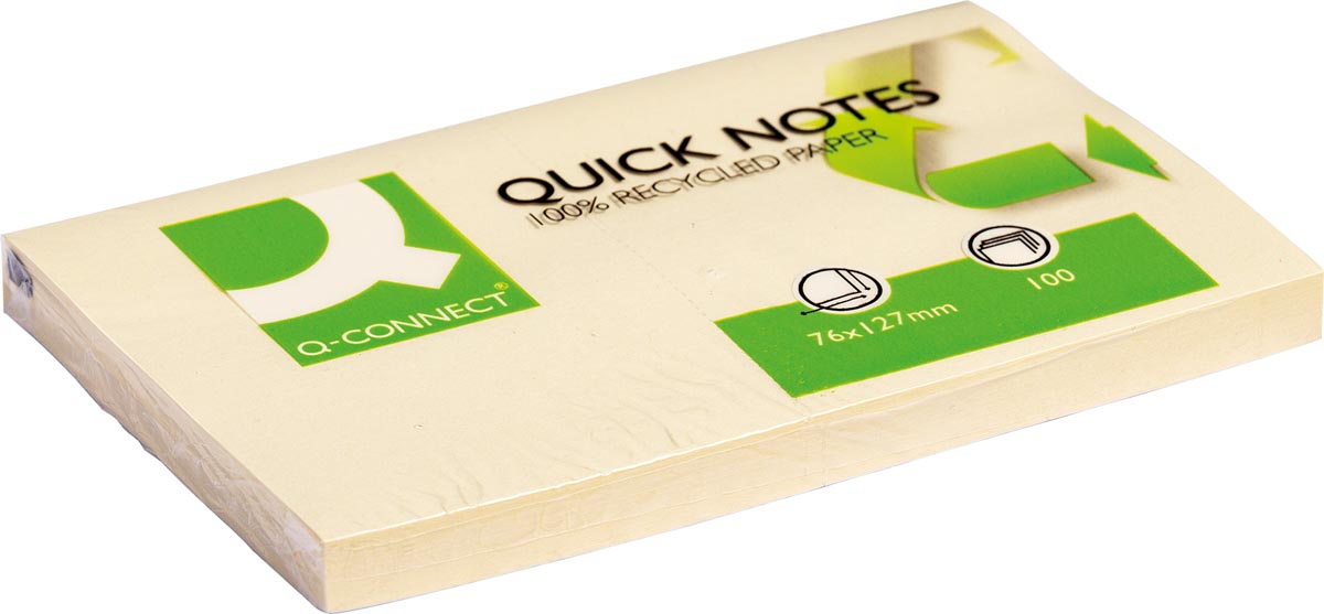 Q-CONNECT Quick Notes Recycled, ft 76 x 127 mm, 100 vel, geel 12 stuks