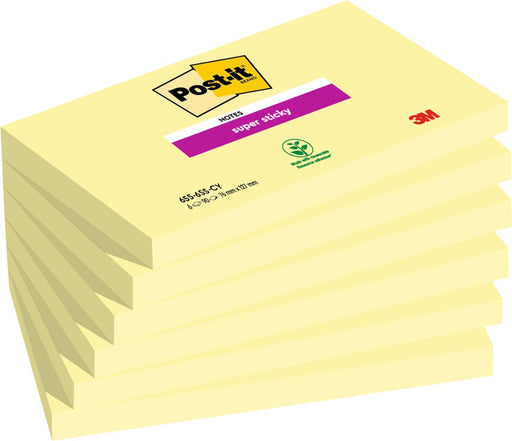 Post-it Super Sticky notes, 90 vel, ft 76 x 127 mm, pak van 6 blokken, kanariegeel Post-it Super Sticky