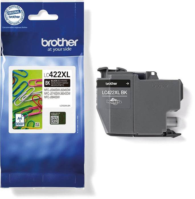 Brother inktcartridge, hoge capaciteit, zwart, OEM LC-422XLBK, 3.000 pagina's