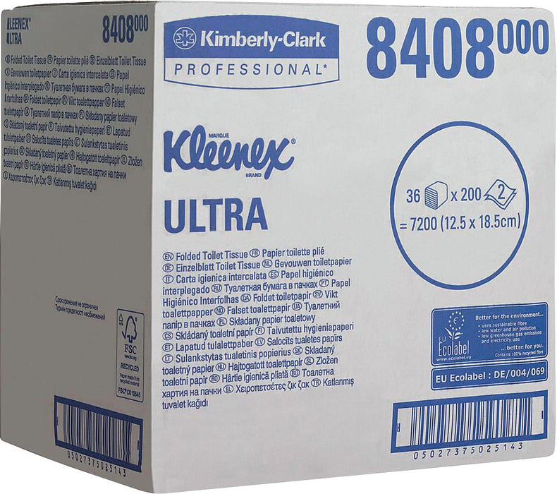 Kleenex Ultra Gevouwen Toiletpapier, 2-laags met FSC, ISO 14001 en ISO 9001 certificering