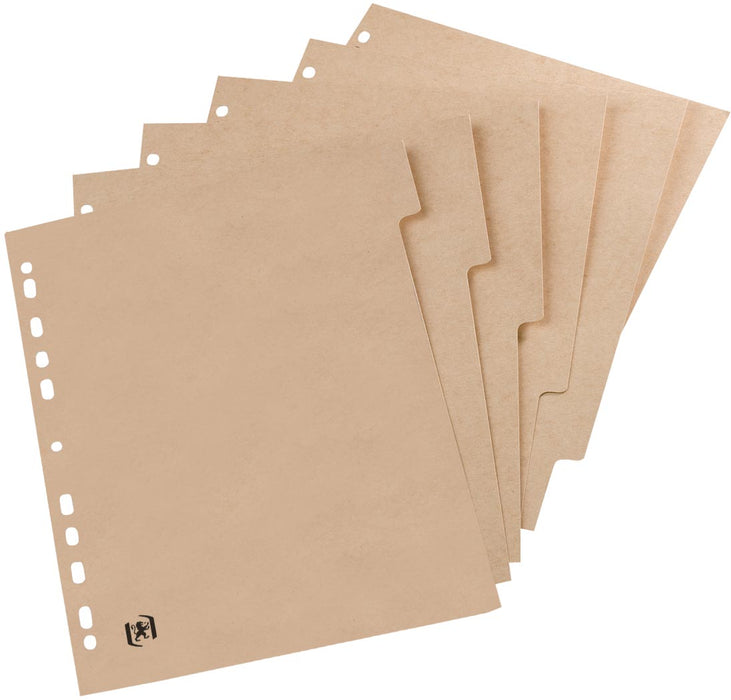 OXFORD Touareg tabbladen van recyclebaar karton, A4-formaat, onbedrukt, beige, 6 tabs met Blauwe Engel certificaat