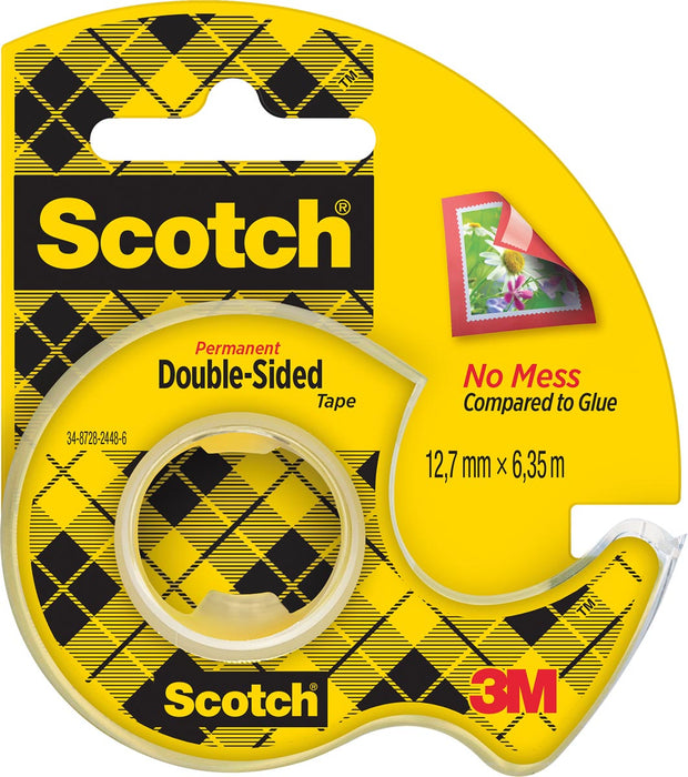 Scotch dubbelzijdige tape 12,7 mm x 6,3 m, dispenser + rolletje