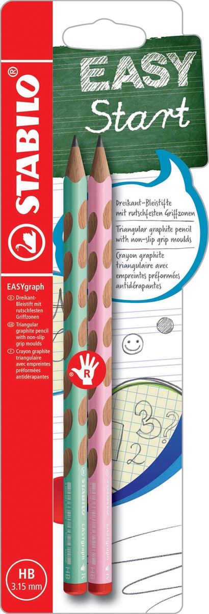STABILO EASYgraph S Pastel potlood, HB, 3,15 mm, blister van 2 stuks, voor rechtshandigen, groen en roze 10 stuks, OfficeTown