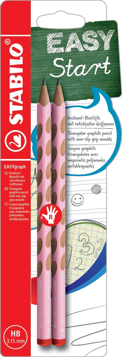 STABILO EASYgraph S Pastel potlood, HB, 3,15 mm, blister van 2 stuks, voor rechtshandigen, roze 10 stuks, OfficeTown