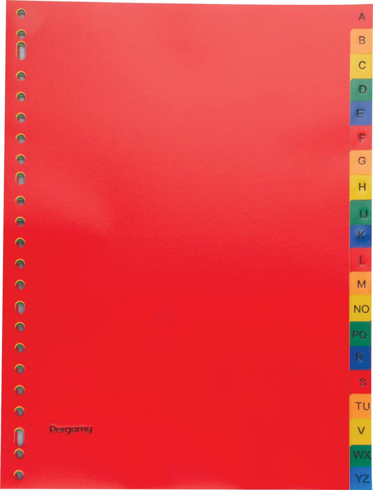 Tabbladen van Pergamy, A4-formaat, 23-gaats perforatie, PP, geassorteerde kleuren, A-Z