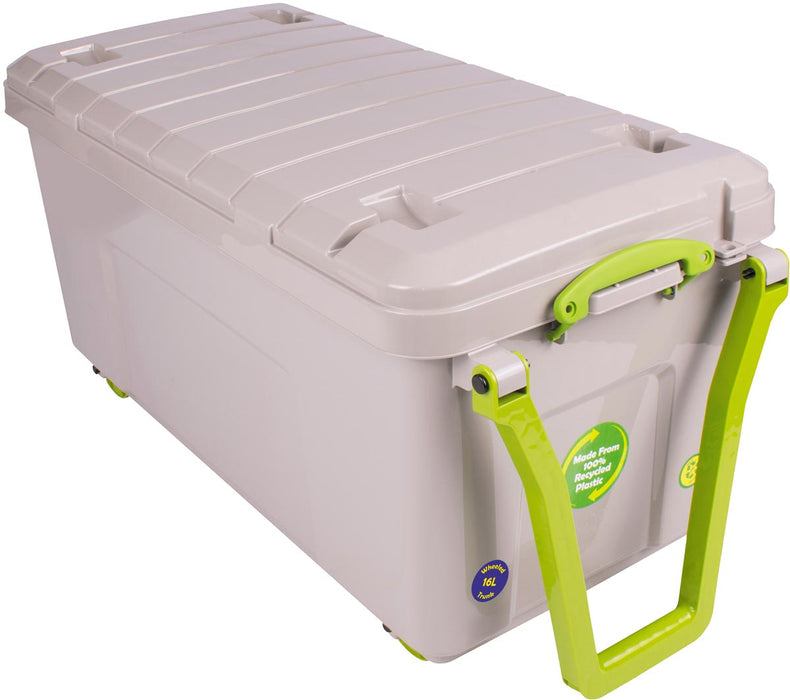 Really Useful Box Box gerecyclede opbergdoos op wieltjes 16 liter, grijs