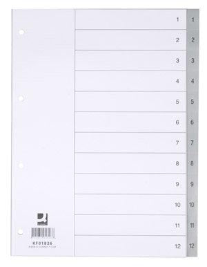 Q-CONNECT tabbladen set voor ft A4, grijs, 1-12, met indexvel, 25 stuks