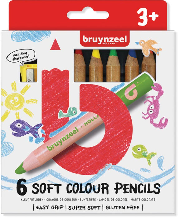 Bruynzeel Kids zachte kleurpotloden, set van 6 stuks in geassorteerde kleuren 6 stuks, OfficeTown