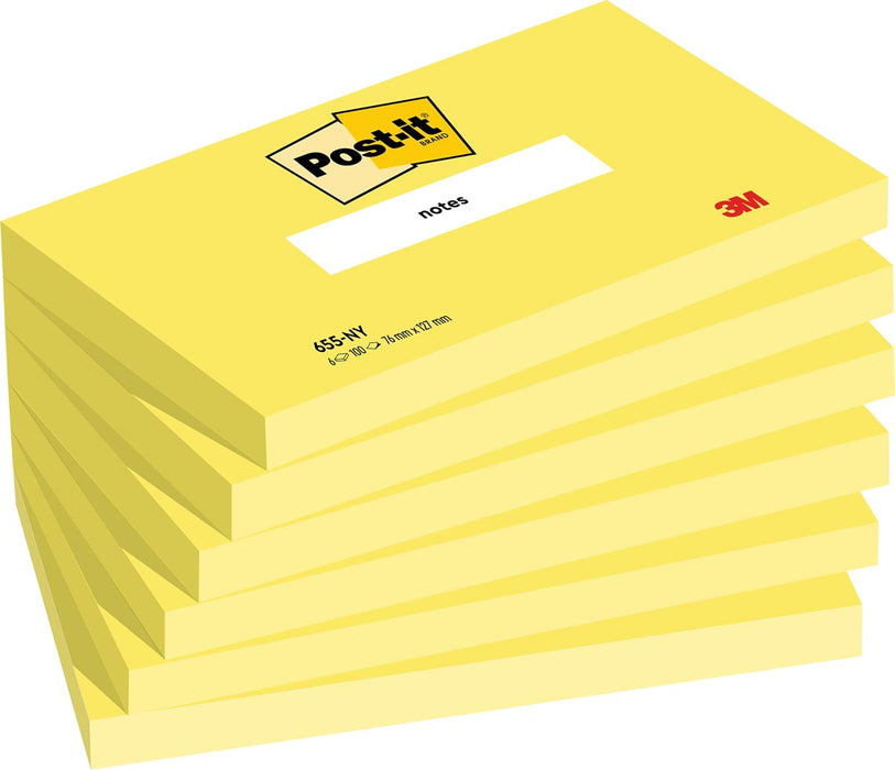 Post-it Notes, 100 vel, ft 76 x 127 mm, pak van 6 blokken, neongeel > Neonkleurige Post-it Notes, 100 vellen, 76 x 127 mm, pak van 6 blokken