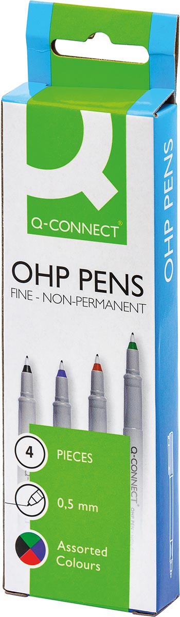 Q-CONNECT OHP marker, non permanent, fijn, set van 4 stuks in geassorteerde kleuren 4 stuks, OfficeTown