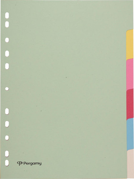 Pergamy tabbladen ft A4, 11-gaatsperforatie, karton, geassorteerde pastelkleuren, 6 tabs 25 stuks, OfficeTown