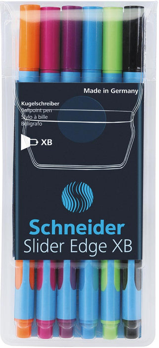 Schneider Balpen Slider Edge XB, etui van 6 stuks in gevarieerde kleuren met Viscoglide®-technologie