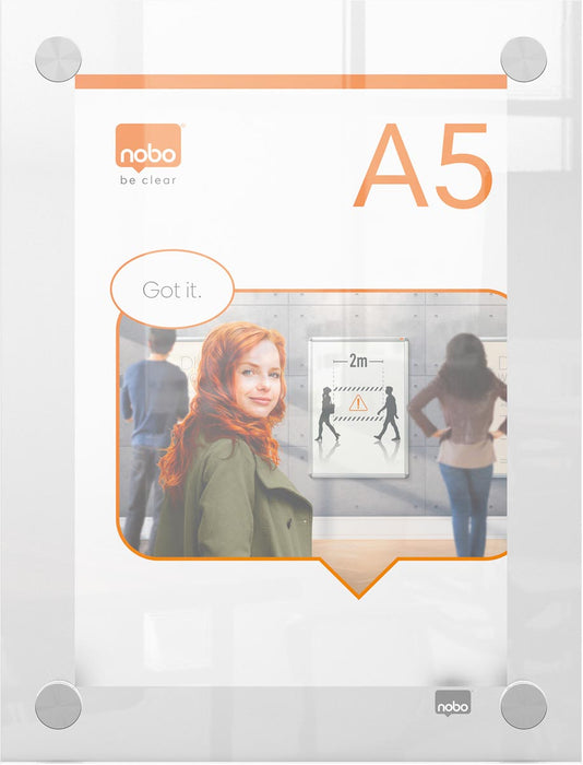 Nobo Premium Plus acryl informatiebord, wandgemonteerd, formaat A5 met randloos modern ontwerp