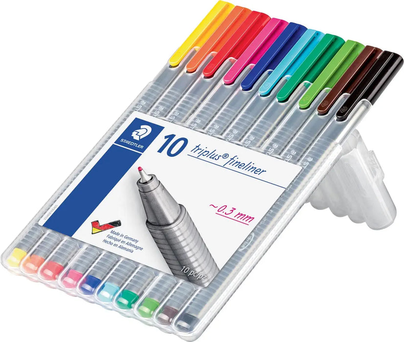 Staedtler fineliner Triplus geassorteerde kleuren, opstelbare box met 10 stuks