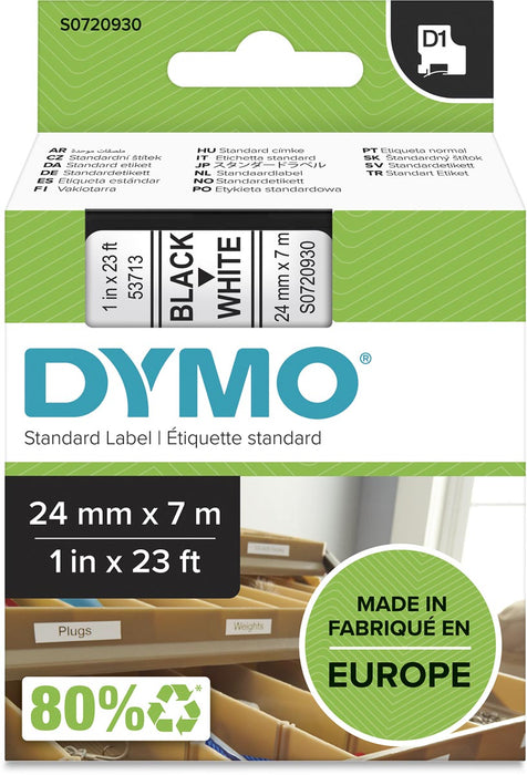 Dymo D1 tape 24 mm, zwart op wit