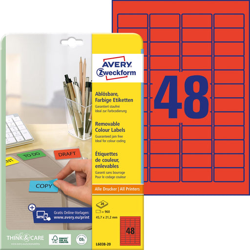 Avery Mini-etiketten rood 30 stuks, OfficeTown