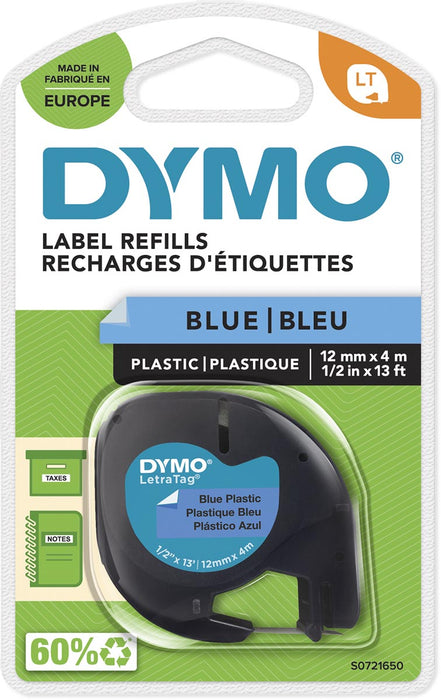 Dymo LetraTAG tape 12 mm, blauw plastic