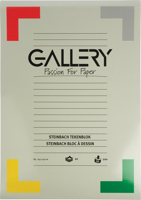 Gallery Steinbach tekenblok, gekorreld, ft 29,7 x 42 cm (A3), 200 g/m², blok van 20 vel