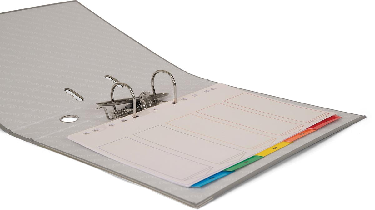 Pergamy tabbladen met indexblad, ft A4, 11-gaatsperforatie, geassorteerde kleuren, set 1-5
